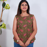 Ritu cotton tunic(attached sleeves) - Olive green