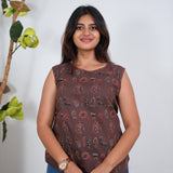 Ritu cotton tunic(attached sleeves) - Brown