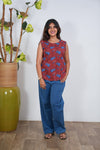 Ritu cotton tunic(attached sleeves)-Red