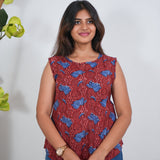 Ritu cotton tunic(attached sleeves)-Red