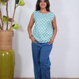 Ritu cotton tunic(attached sleeves) - Baby blue