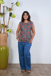 Ritu cotton tunic(attached sleeves)-Grey