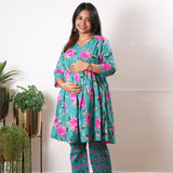 Turquoise Lillies  cotton maternity nursing Comfies