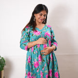 Turquoise Lillies  cotton maternity nursing Comfies