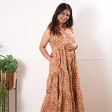 Caramel cotton button down midi dress(attached sleeves)
