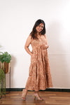 Caramel cotton button down midi dress(attached sleeves)