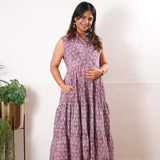 Plum cotton button down midi dress (attached sleeves)