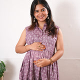 Plum cotton button down midi dress (attached sleeves)