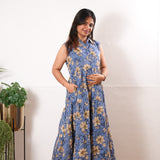 Powder blue floral button down midi dress(attached sleeves)