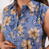 Powder blue floral button down midi dress(attached sleeves)