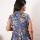 Powder blue floral button down midi dress(attached sleeves)
