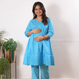 Sky blue cotton maternity nursing top