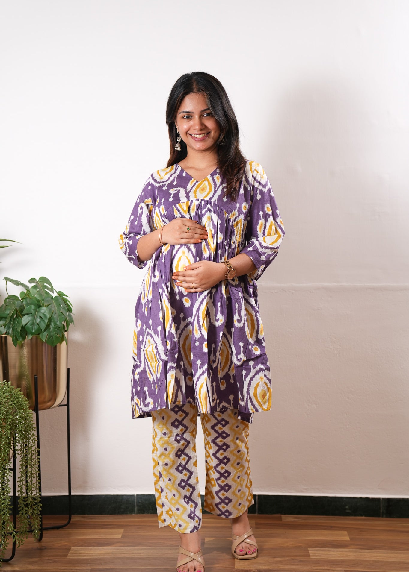 Violet geometric cotton maternity nursing comfies