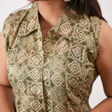 Olive green viscose shirt co-ords set( attached sleeves)