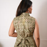 Olive green viscose shirt co-ords set( attached sleeves)