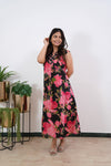Ira cotton v neck gathered dress-Black orchid (attached sleeves)