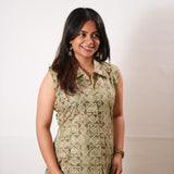 Olive green viscose shirt co-ords set( attached sleeves)