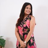 Ira cotton v neck gathered dress-Black orchid (attached sleeves)