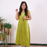 Ira cotton v neck gathered dress-Lime green (attached sleeves)