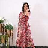 Red paisley cotton midi dress