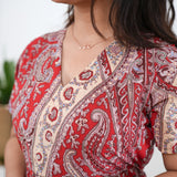 Red paisley cotton midi dress