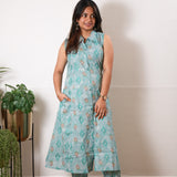 Blue diamond viscose shirt co-ords set (attached sleeves)