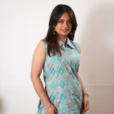 Blue diamond viscose shirt co-ords set (attached sleeves)
