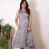 Grey bandhani viscose shirt co-ords set (attached sleeves)