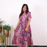 Purple paisley cotton midi dress
