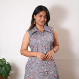Grey bandhani viscose shirt co-ords set (attached sleeves)