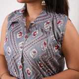 Grey bandhani viscose shirt co-ords set (attached sleeves)