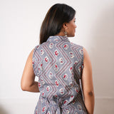 Grey bandhani viscose shirt co-ords set (attached sleeves)