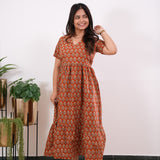 Rust orange cotton midi dress