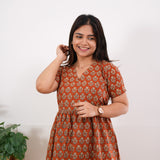 Rust orange cotton midi dress