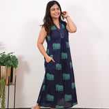 Ira cotton v neck gathered dress-Royal elephant(attached sleeves)