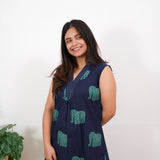 Ira cotton v neck gathered dress-Royal elephant(attached sleeves)