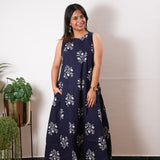 Midnight blue cotton co-ords set(attached sleeves)