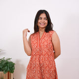 Ira cotton v neck gathered dress-Orange (attached sleeves)