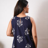 Midnight blue cotton co-ords set(attached sleeves)