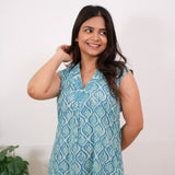 Ira cotton v neck gathered dress-Ocean(attached sleeves)