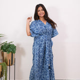 White and indigo pure cotton kaftan