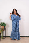 White and indigo pure cotton kaftan