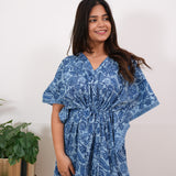 White and indigo pure cotton kaftan