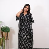 Black and white hand block pure cotton kaftan