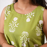 Lime green butta cotton co-ords set(attached sleeves)