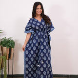 Dark blue hand block pure cotton kaftan