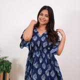 Dark blue hand block pure cotton kaftan