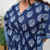 Dark blue hand block pure cotton kaftan