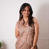 Beige bandhani viscose shirt co-ords set (attached sleeves)