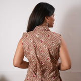 Beige bandhani viscose shirt co-ords set (attached sleeves)